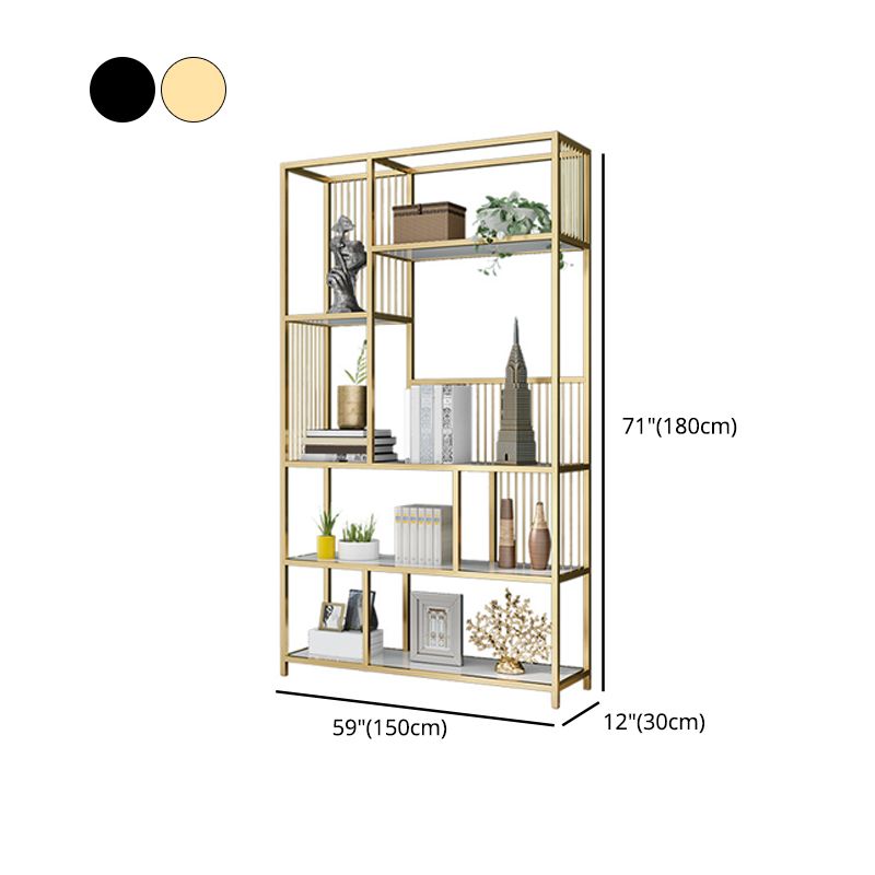 Contemporary Etagere Bookshelf Iron Frame White Manufactured Wood Shelf Bookcase