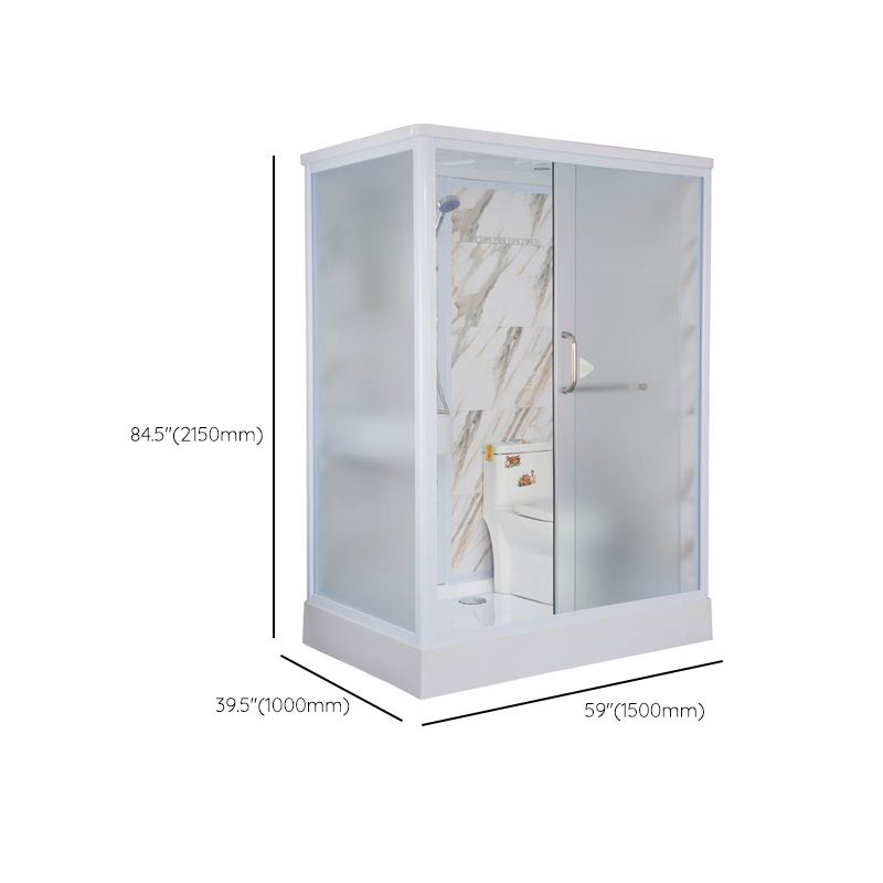 White Single Sliding Shower Kit Rectangle Frosted Shower Stall