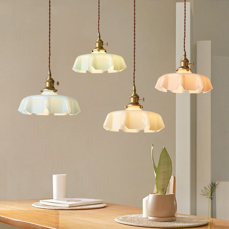 Pot Cover Shape Hanging Lighting Industrial Style Glass 1 Light Pendant Lamp