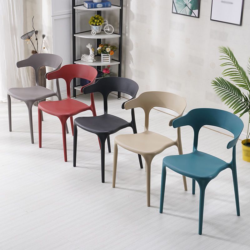 Contemporary Style Stackable Chair Open Back Kitchen Arm Chair with Plastic Legs