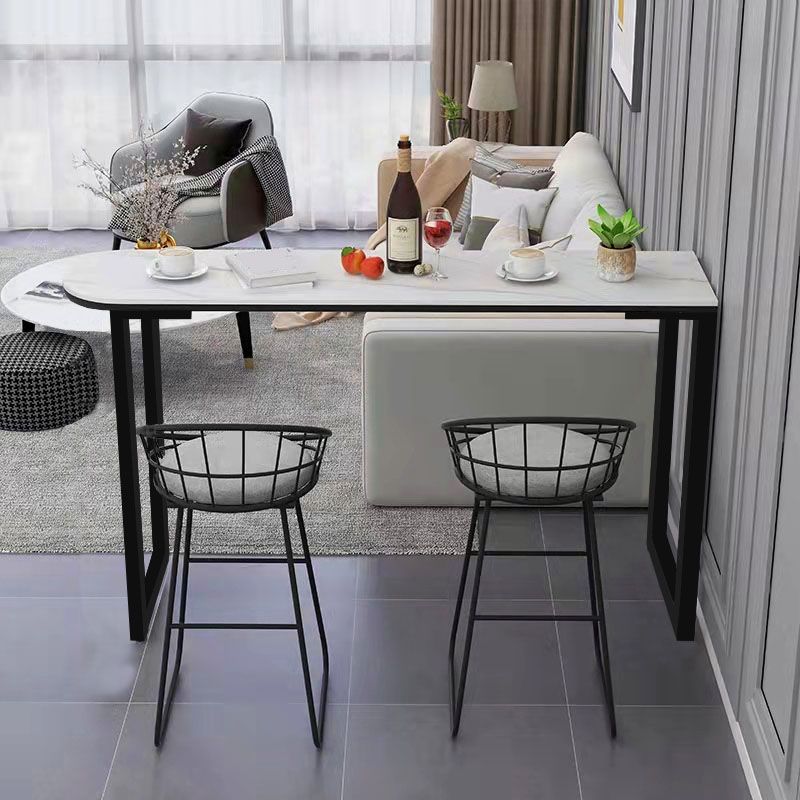 Contemporary Style Bar Table Bar Faux Marble Bar Desk with Sled Base