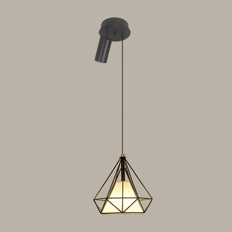 Vintage Diamond Drahtkäfig Anhänger 1 Bulb Metall Hanging Light mit Scheinwerferlicht in Schwarz