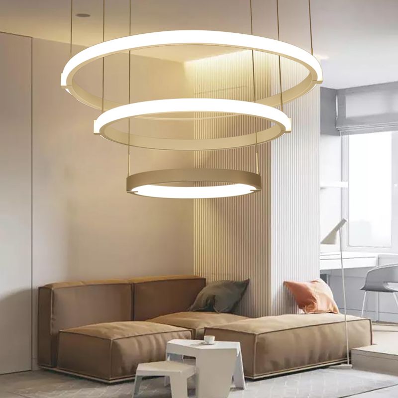 White Double Ring/Three Rings Chandelier Lighting Simple Style White LED Hanging Ceiling Light in Warm/White Light