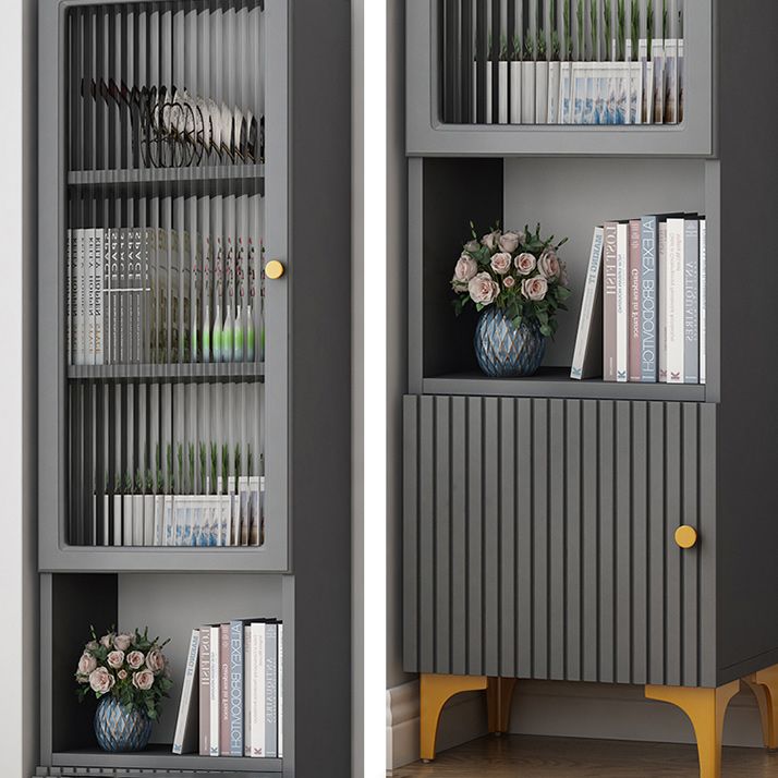 White and Black Accent Cabinet Glass Paned Storage Cabinet with Doors