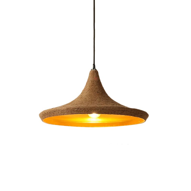 1 Light Pendant Light with Shade Hemp Rope Farmhouse Style Restaurant Hanging Lamp in Brown