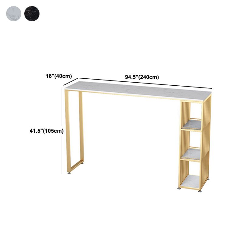 Artificial Marble Top Rectangle Bar Table Luxurious Pub Table with Storage Double Pedestal