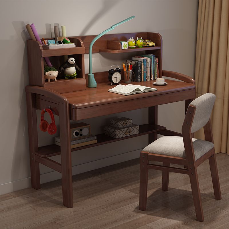 Adjustable Writing Desk Wood Kids Desk and Chair with Storage Shelves