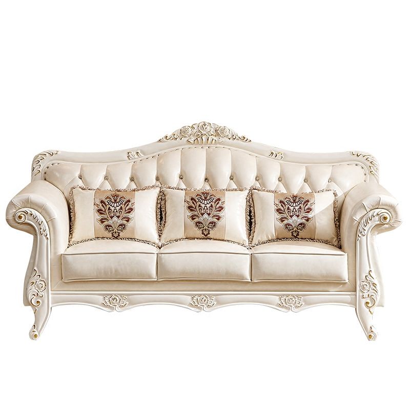 Ornate Traditional Tufted Split-Back Microfiber Sofa 43.31"High Flared Arm Sofa