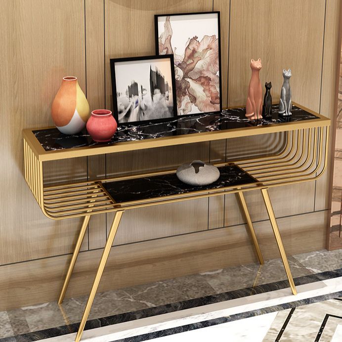 Contemporary Marble Console Sofa Table Rectangle End Table with Legs for Hall