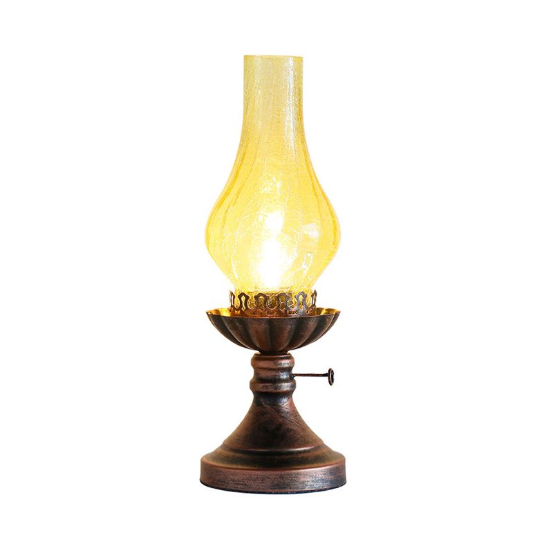 1 Light Yellow/Clear Crackle Glass Table Lamp Industrial Copper Finish Vase Shade Bedroom Desk Lighting