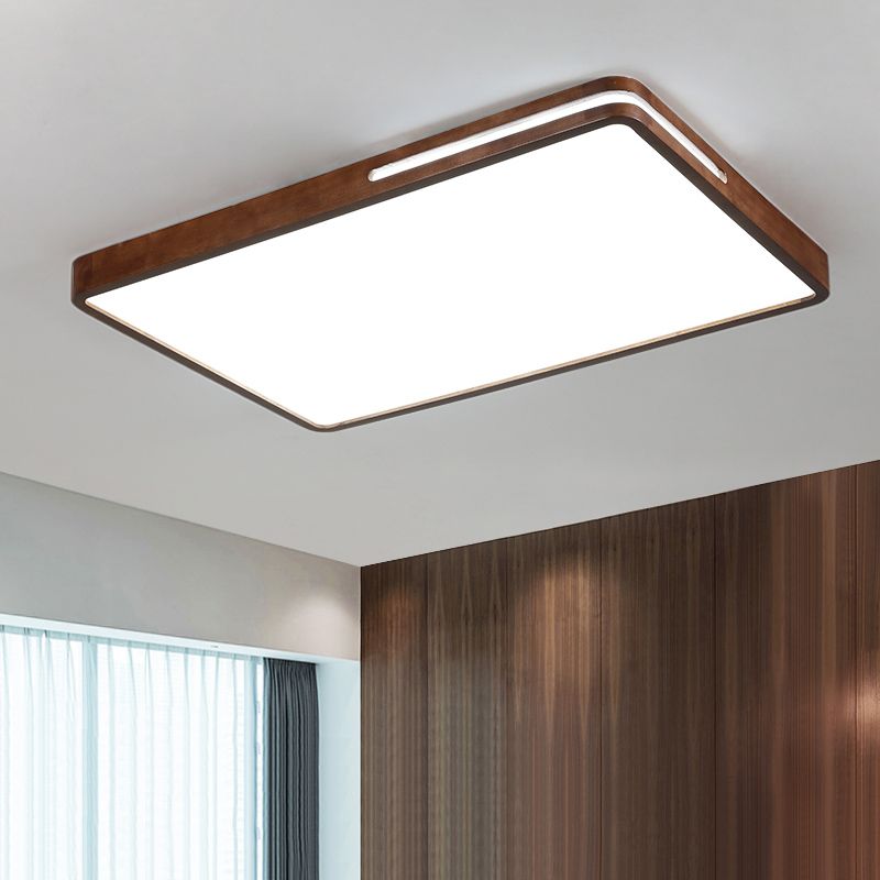 Japanese Rectangle Ceiling Light Wood LED Flush Mount Light in Brown for Living Room