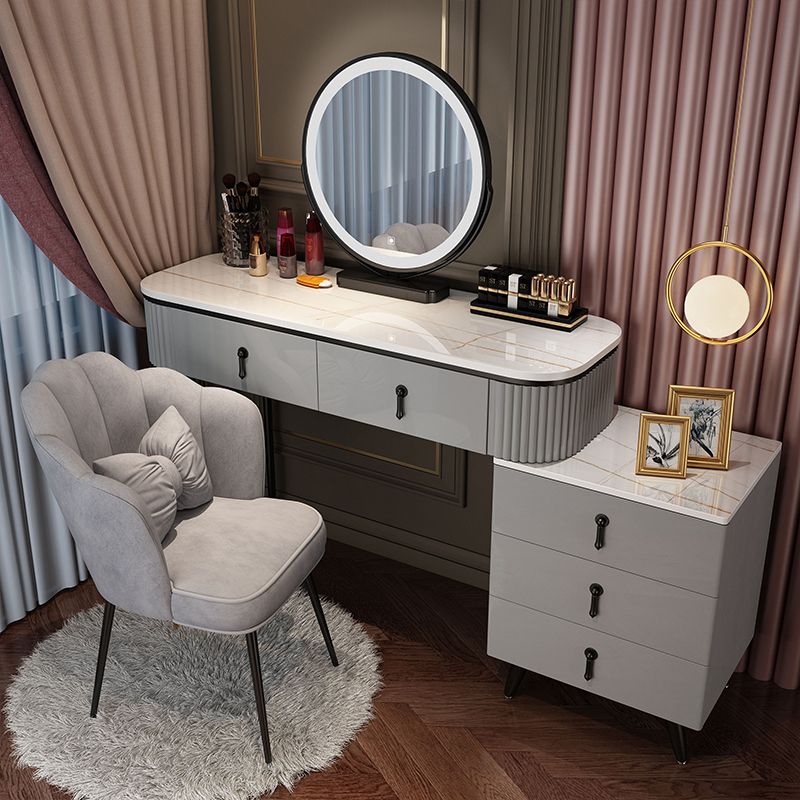 Bedroom Lighted Mirror With Drawer Wooden Glam Make-up Vanity