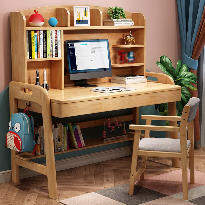 Solid Wood Study Desk with Storage Shelves Multifunctional Lifting Writing Desk