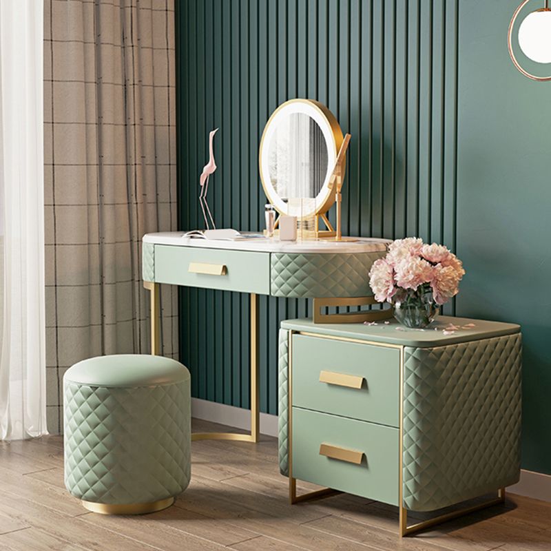 Vanity Mirrored Metal Makeup Dressing Table Stool Set in Green