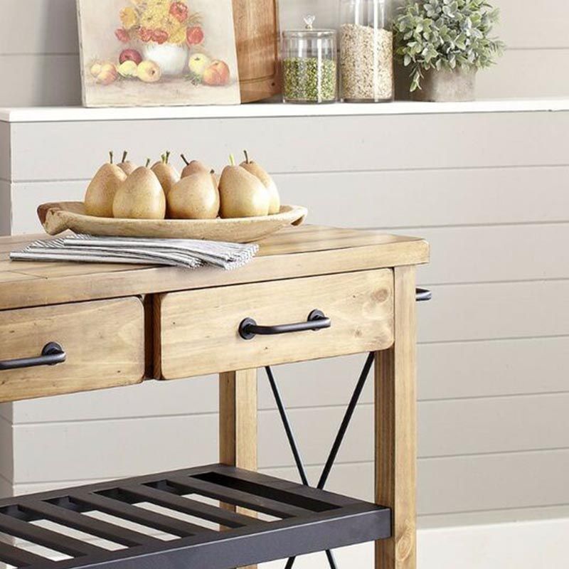 Modern Rolling Kitchen Cart Wood Kitchen Island Cart with Towel Rack