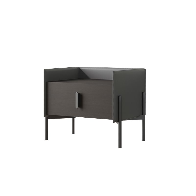 Modern Faux Leather Nightstand Solid Wood Nightstand with 1 Drawer