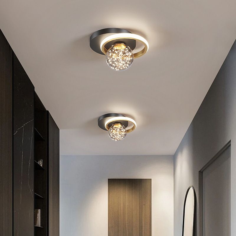 Black and Gold LED Ceiling Light in Modern Luxury Style Globe 2-Light Flush Mount