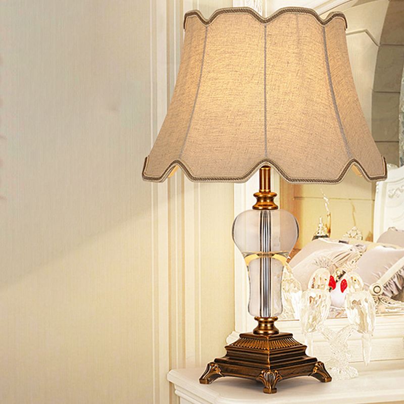 Fabric Paneled Bell Task Light Modernist 1 Head Nightstand Lamp in Beige for Bedroom