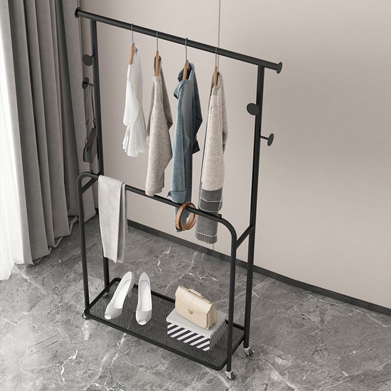 Luxurious Metallic Coat Hanger Free Standing Hooks Design Coat Rack with Universal Wheel