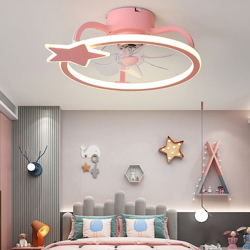 Unique Shape Metal Ceiling Fan Kids Style 2 Lights Ceiling Fan Lamp