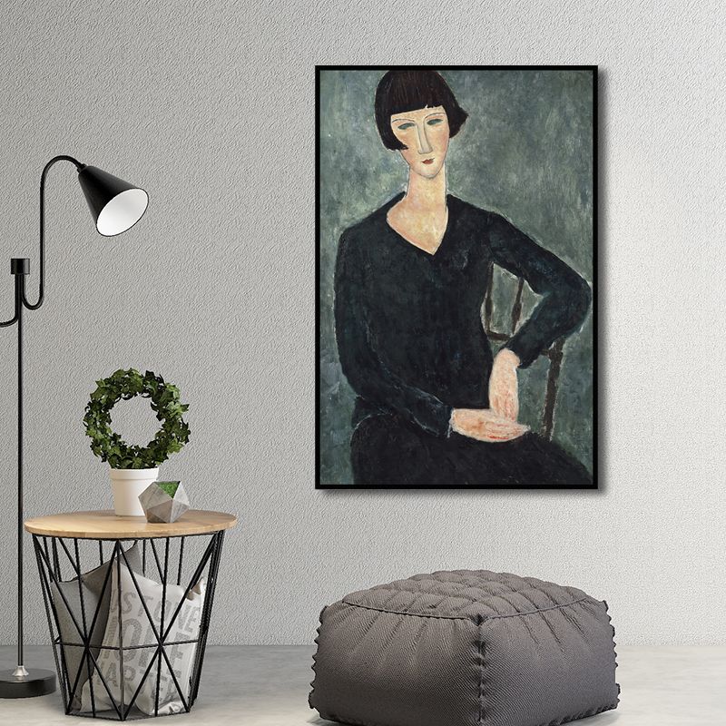 Oil Painting Portrait Canvas Textured Traditional Living Room Wall Art in Dark Color