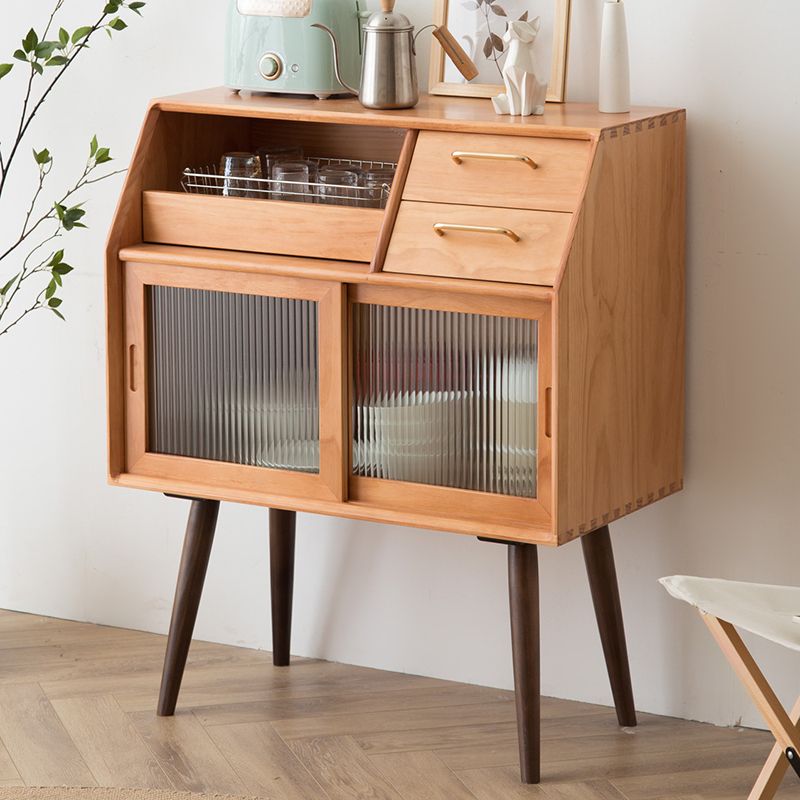 Modern Style Storage Solid Wood Sideboard Cabinet with Glass Doors and Drawers