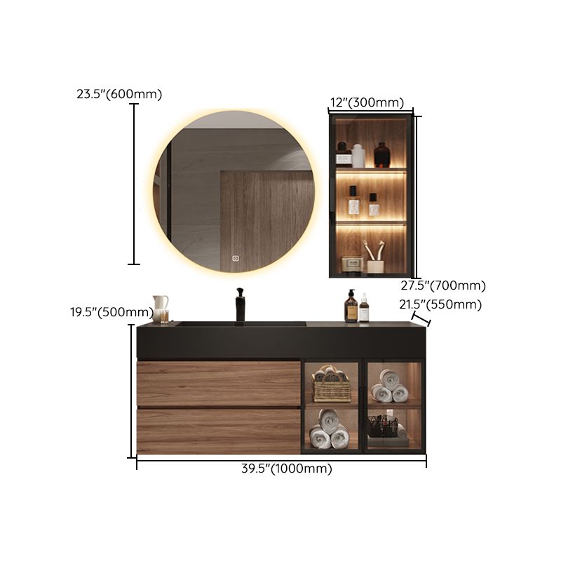 Waterproof Vanity Single Sink Drawers Wood Frame Wall-Mounted Vanity with Mirror