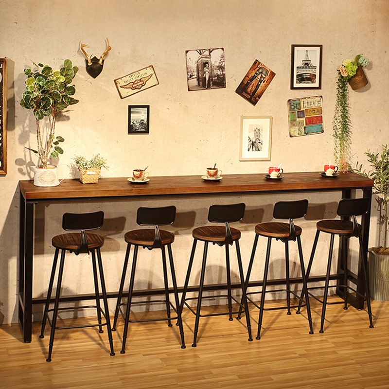 Wood Bar Dining Table Industrial Bar Dining Table with Black Trestle Base