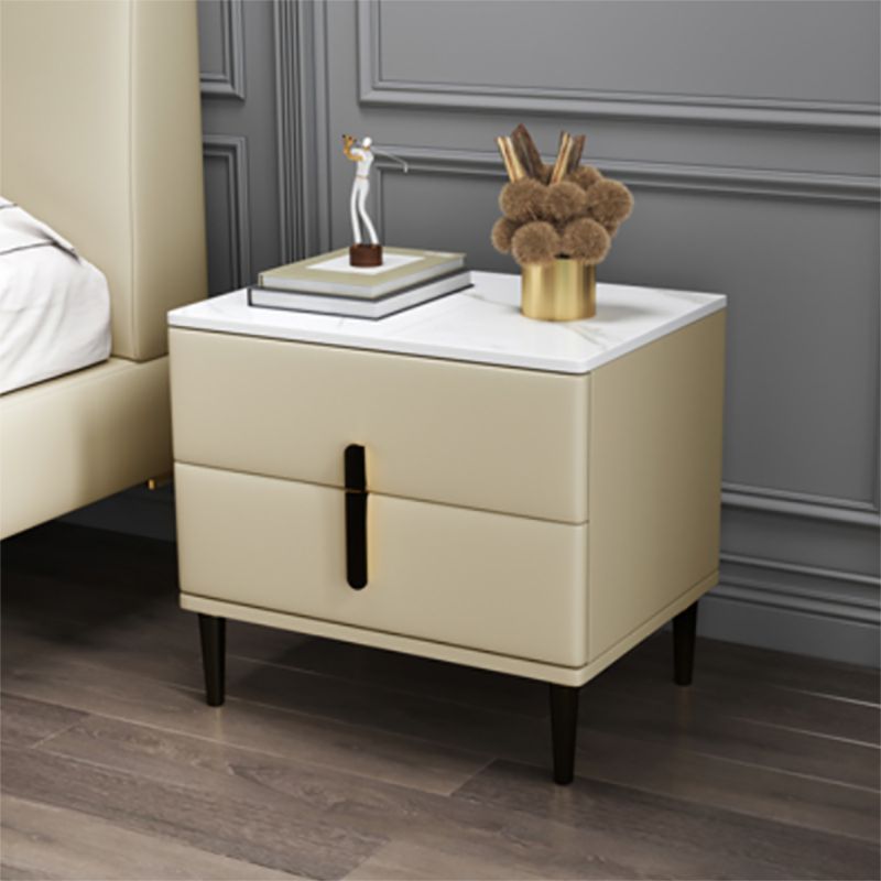 20 Inch H Nightstand Modern Stone Top 2-Drawer Storage Legs Included Bed Nightstand