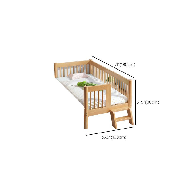 Contemporary Nursery Crib with Guardrail in Natural Solid Wood