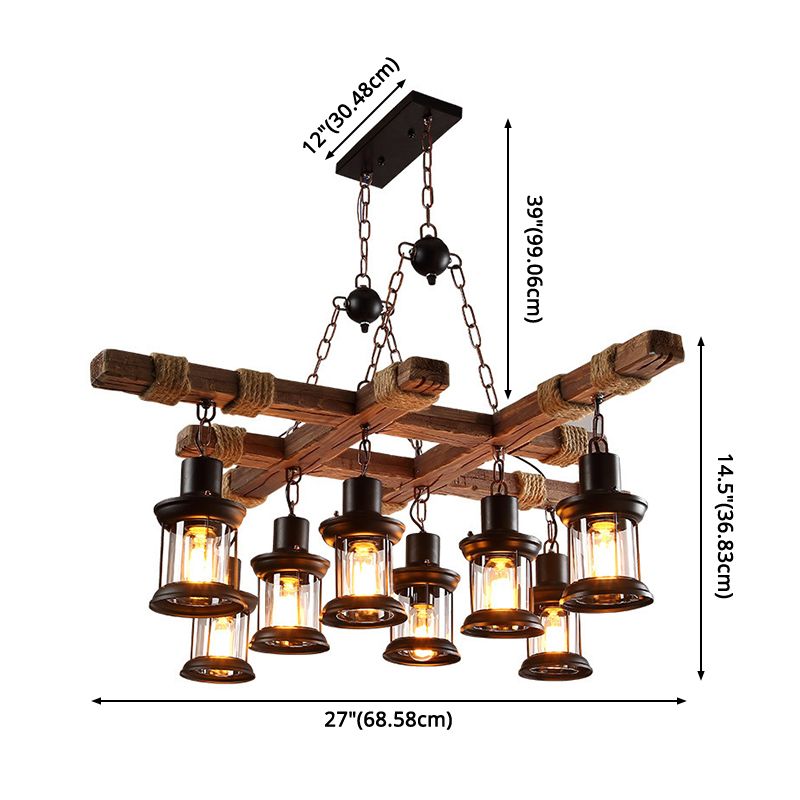 Chandelier Lighting Fixture Coastal Shaded Wood Ceiling Pendant Chandelier in Black