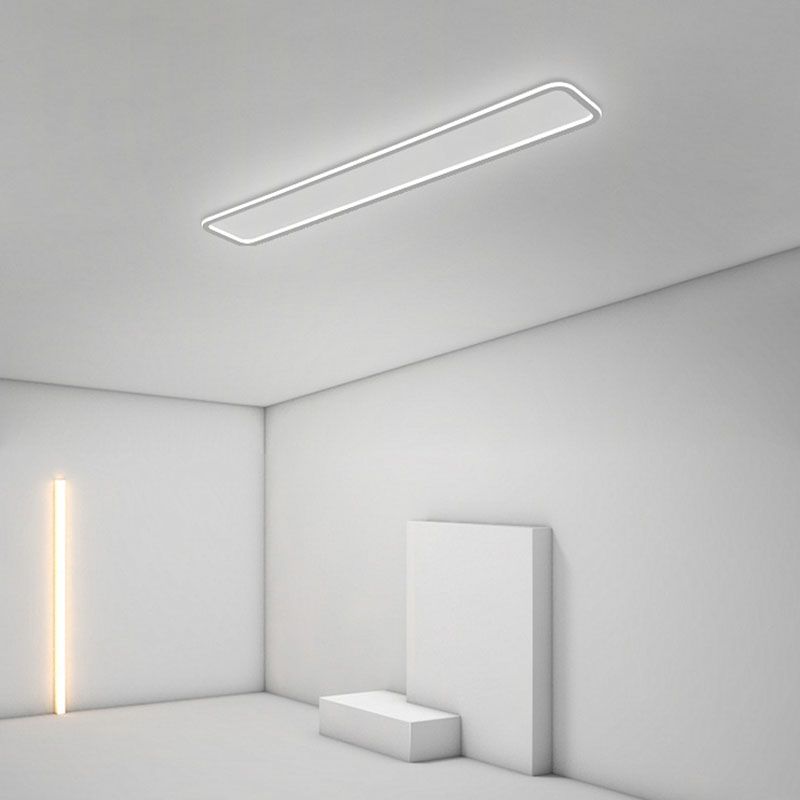 White Metal Ceiling Light Linear Shape Flush Mount with Silicone Shade for Living Room