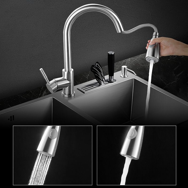 Contemporary Style Kitchen Sink Stainless Steel Double Basin Drop-In Kitchen Sink