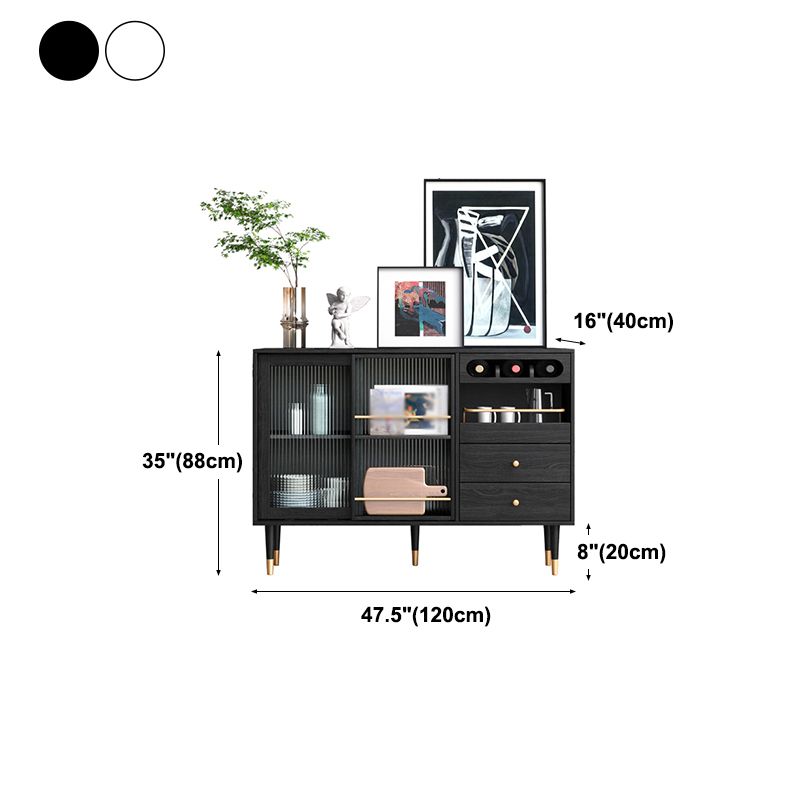 2-Drawer Engineered Wood Sideboard Glam Glass Sliding Doors Credenza with Stone Countertop