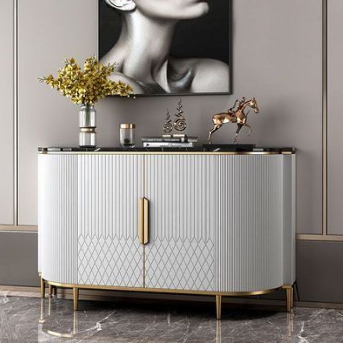 Glam Sideboard Marble Sideboard Cabinet with Doors for Kitchen