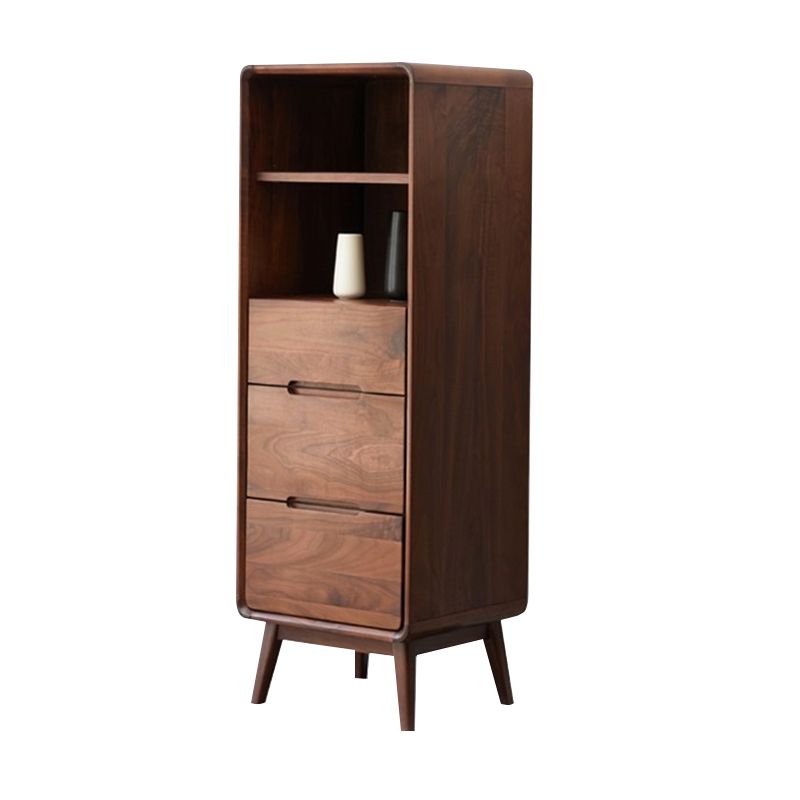 Modern Living Room Curio Cabinet Solid Wood with Open Storage