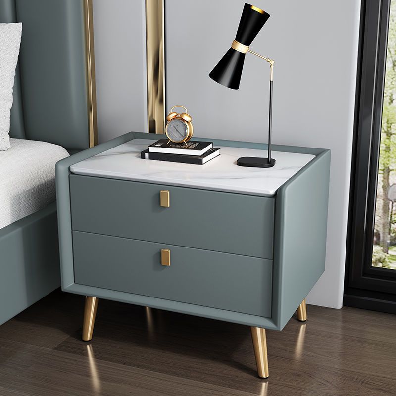 Modern Bedside Night Table Stone Top Nightstand with 2-drawers