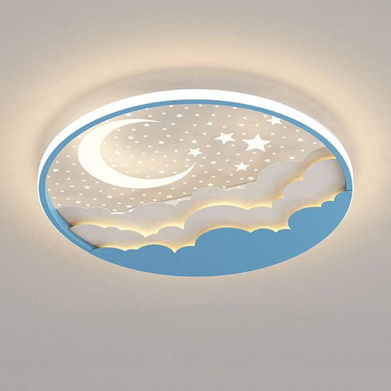 Moon Shape Flush Light Modern Style Metal 2 Lights Flush Mount for Bedroom