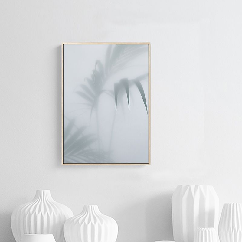 White Frosted Palm Leaf Canvas Print Botanic Nordic Textured Wall Art for Sitting Room