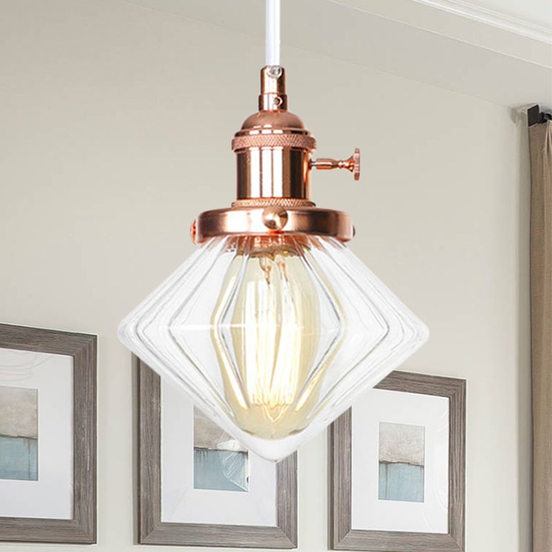 1 lumière intérieure suspendue à hauteur industrielle réglable Ajustement noir / bronze / laiton pendant avec une teinte diamant ambre / verre transparent