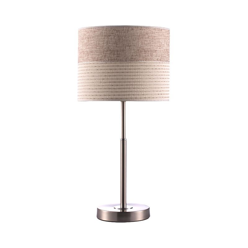 Contemporary Cylinder Night Lighting Fabric 1-Light Bedside Nightstand Lamp in Cream Gray