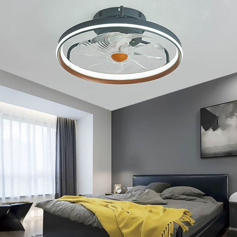 Plastic and Acrylic LED Fan Lighting Fixture Modern Round Ceiling Fan in Green