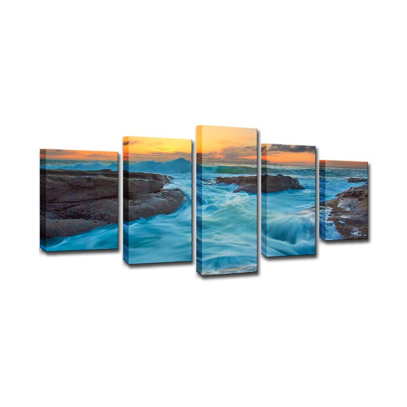 Seascapes Ocean Torrent Canvas Print Tropical Multi-Piece Wall Art Decor in Blue