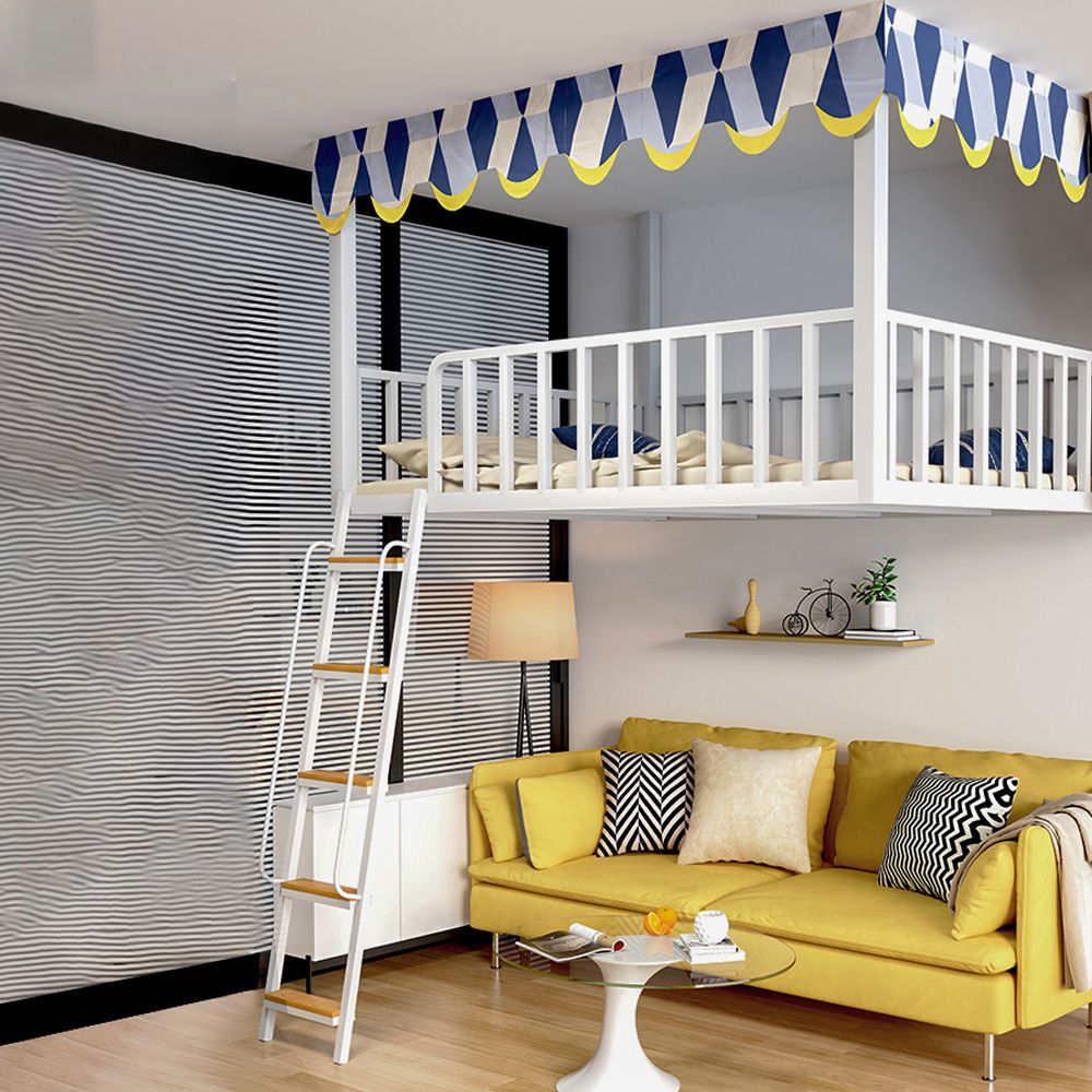 Black/White Loft Bed Metal Open Frame Kids Bed with Guardrail