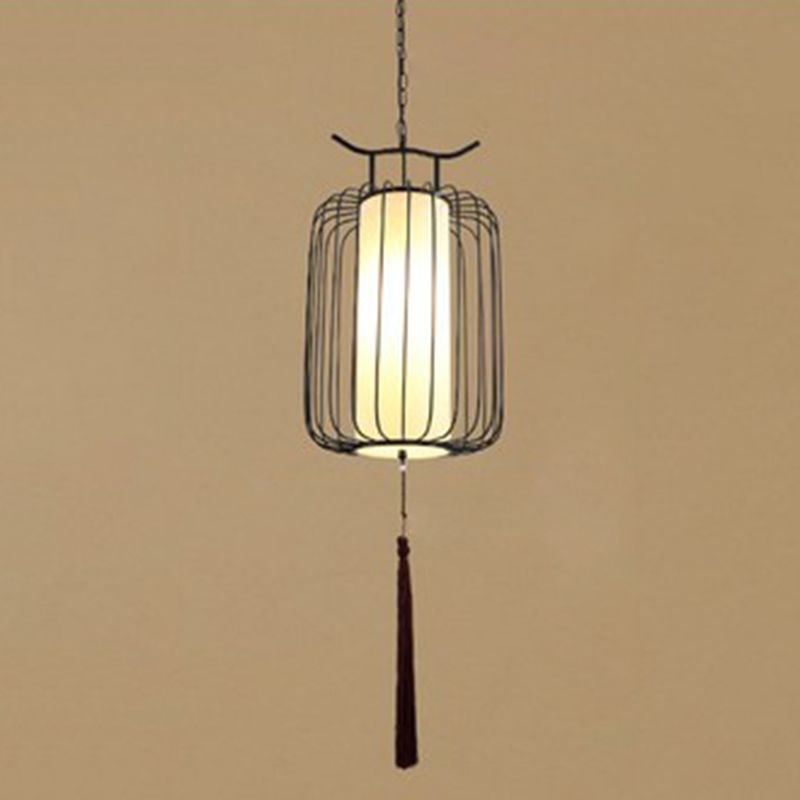 Vertical Cage Shade Pendant Lighting New Chinese Style Retro 1 Light Restaurant Hanging Lamp