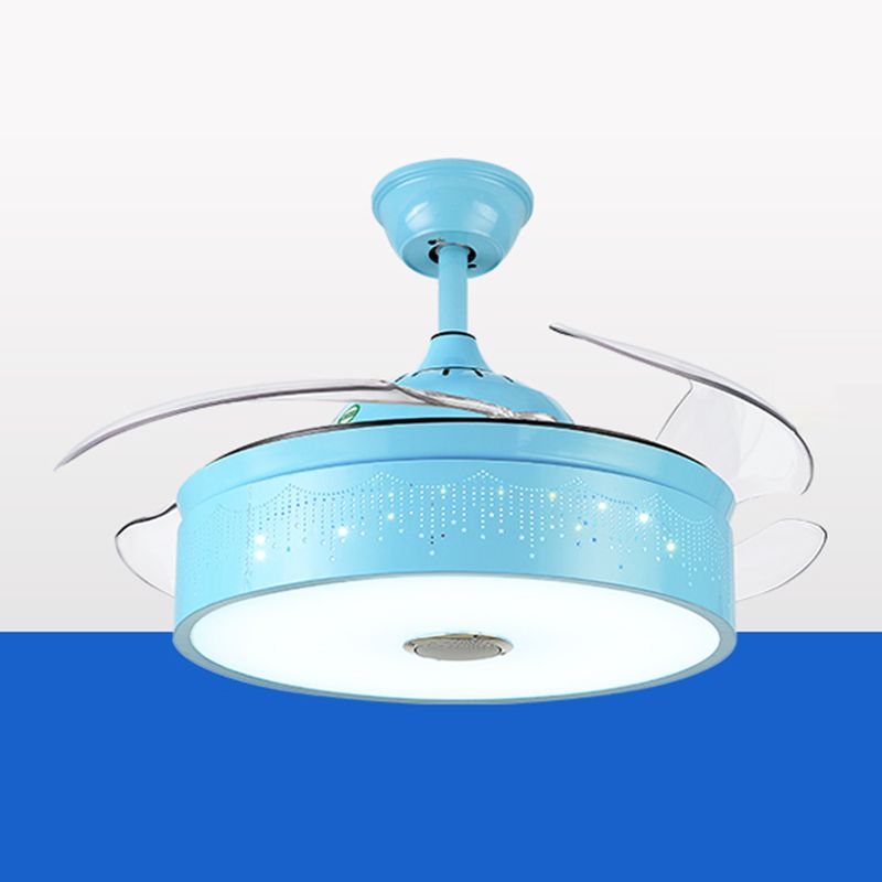 Drum Shaped Music Hanging Fan Lamp Macaron Metal Child Room LED Semi Flush Light