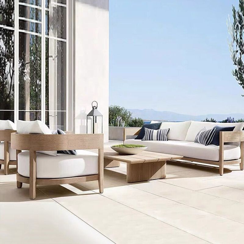 Wooden Outdoor Sofa Arc Shape Contemporary Style Tuxedo Arm Loveseat