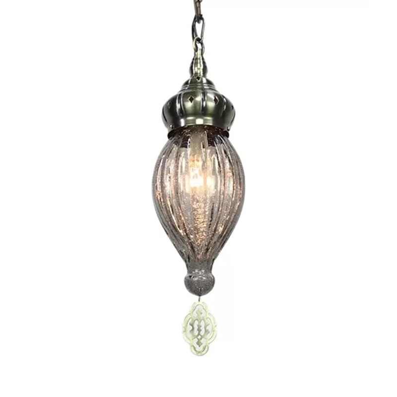 Traditional Droplet Hanging Lamp Blue/Green/Taupe Ribbed Glass 1/4 Bulbs Suspension Light for Bedroom