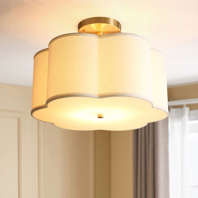 American Style Ceiling Light Geometry Shape Ceiling Lamp with Fabric Shade for Bedroom