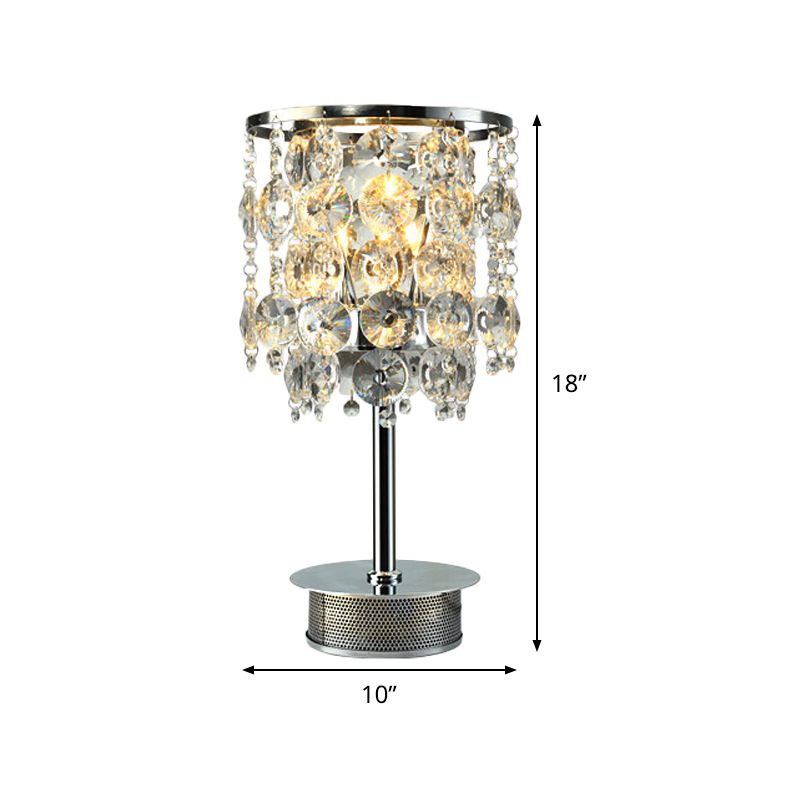 Clear Crystal Tassel Desk Light Modern 2 Bulbs Night Table Lamp with Metallic Base